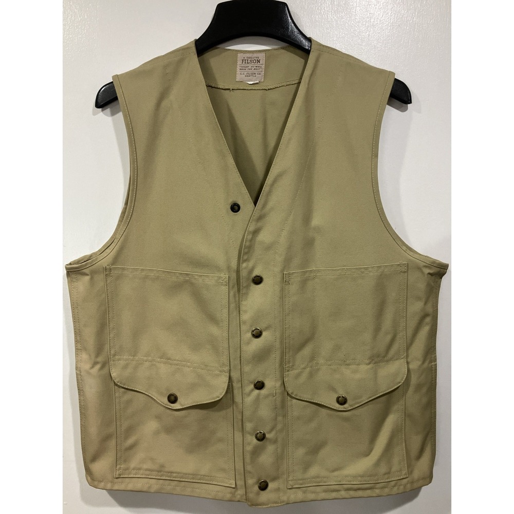 CC FILSON Size 42? Vintage Mens Tan Canvas Vest‎ Outdoor Fishing Hunting Utility